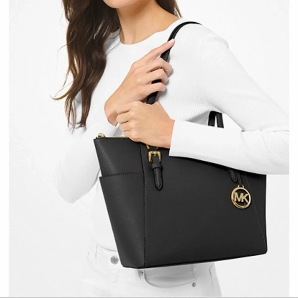 Michael Kors Charlotte Ciara Large Leather Zip Tote Shoulder Bag - Black - Picture 3 of 3